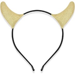 MUKOSEL Glitter Devil Horns Headband, Mike Headband Devil Costume Accessories for Women Men, Devil Ears Headband Halloween Cosplay Dress up (Gold)