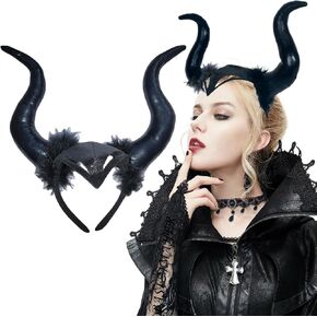 Devil Horns Headband Halloween Black Cosplay Horn Hair Hoop Gothic Headwear Horns Headpiece Demon Horn Hair band Dress Up Hair Accessories for Women Girls Halloween Party Costume Accessory
