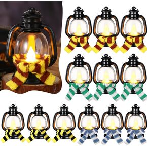 Ferraycle 12 Sets Halloween Scarf Mini Lantern Decorations Striped Scarf Small Lantern Decoration with LED Candle Halloween Hanging Table Centerpieces for Halloween Wedding Birthday Party Favor