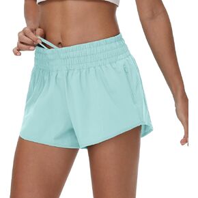 Aurefin High Waisted Athletic Shorts for Women, Quick Dry Running Shorts with Zip Pocket and Liner Womens Gym Workout Shorts in Kuwait