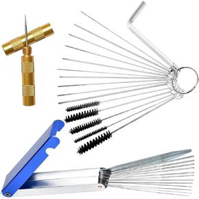Carburetors Carbon Dirt Jet Remove Cleaner with 13 Cleaning Wires Set, 10 Cleaning Needles, 5 Nylon Brushes, 1 Sharp Pick Tool Kit for Motorcycle Welder Chainsaw Spray Guns