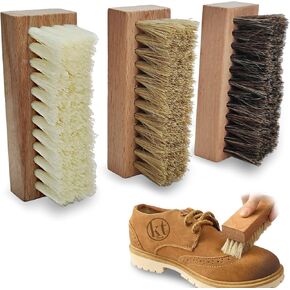 Small Shoe Cleaning Brush Set of 3 Brushes with Nylon, Boar and Horsehair Bristles, Wooden Sneaker Cleaner Brushes for Leather, Suede, Canvas, Textile, Bags and Accessories