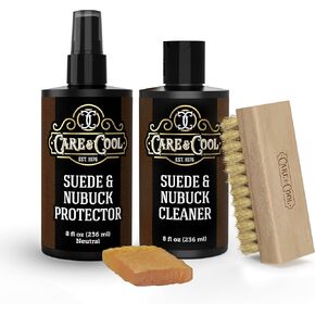 Care & Cool Suede and Nubuck Ultimate KIT - Cleaner and Protector with Premium 100% Soft Hog Brush and Rubber Eraser