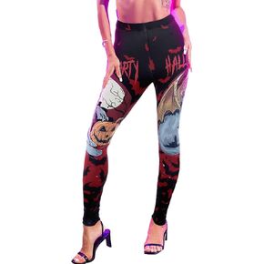 JEWEKY Halloween Leggings Pumpkin Print High Waist Leggings Skull Stretchy Leggings Costume Holiday Yoga Pants for Women