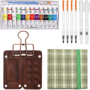 Boyistar Paint Palette Travel Kit, Mini Watercolor Paint Set, 2.36’’ Wooden Grid Paint Box for Painters Artists Students