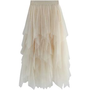 Women A-Line Tulle Tutu Skirt Multi Layer Sheer Mesh Midi Skirt Solid Color Chiffon Maxi Skirt Long Skirt Belly Dance Wedding