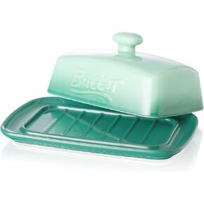 Large Porcelain Butter Dish with Lid, Candiicap Classic Matte Butter Keeper for Countertop, Large Butter Holder for Butter Storage, Dishwasher Safe (Matte Blue)