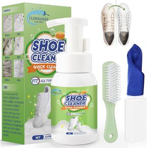 Shoe Cleaner, 6.76 Oz Sneaker Cleaner Removes Dirt and Stains, Shoe Cleaning Kit with Brush and Towel, White Shoe Cleaner works on White Shoes, Leather, Knit, Boots, Canvas, Suede, PU, Fabric