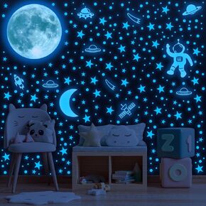 626 Pcs Glow in The Dark Stars Ceiling Stars Glow in The Dark Glow Moon and Space Wall Decals Astronaut Universe Galaxy Planet Glowing Wall Stickers for Christmas Gift Living Room Decor