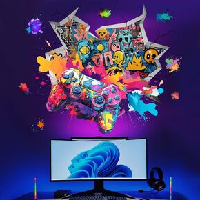 Gamer Wall Stickers - Controller Eat Sleep Games Joystick Video Gaming Wall Decals - Boys Bedroom Playroom Baby Kids Room Wall Decor