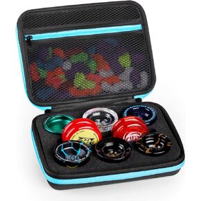 MAGICYOYO Yoyo Ball Storage Bag, Professional Yoyo Case with Dual Zipper, Yo-Yo Carry Bag with Handle for Outdoor Equipment Protective Bag, 8 Yoyo Storage Holes and Interior Zip Mesh Bag-Black Blue