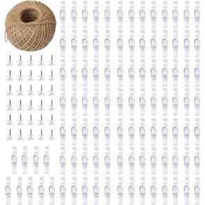 100pcs Photo Clips Mini Clothespins for Photo Wall Hanging Dorm Decor Picture Polaroid Kids Artworks Display with 98ft Twine String & Mini Wall Mount Non-Mark Hooks