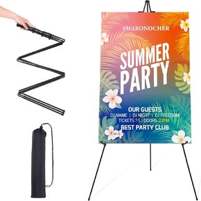 Easel Stand for Display 63'' Easels for Wedding Sign, Poster, Painting Canvas Portable Metal Easel Black