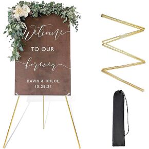 DANMO Easel Stand for Wedding Sign Poster 63'' Instant Display Easel for Floor Adjustable Metal Art Easel Gold