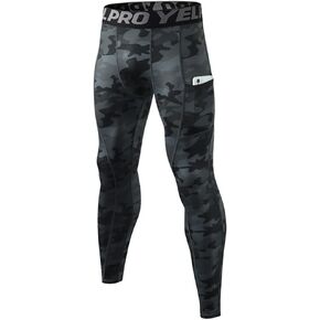 Queerier Men's Compression Pants Running Tights Pockets Sports Spandex Leggings Workout Cycling Athletic Thermal Pant