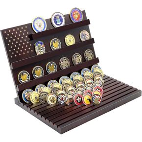 13 Rows Solid Wood Challenge Coin Display Case Military Coin Holder Stand Wooden Rack Holds 80-100 Coins