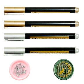 Wax Seal Pen Kit, 4 Pieces Metallic Pen Fit All Wax Seal Beads or Wax Seal Sticks for Decorating Sealing Stamp Wedding Invation Seals