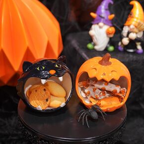 Braxio Halloween Decorations Indoor Candy Bowl - 2Pc Multifunctional Storage Box Cute Candy Dish Ceramic Halloween Candle Holder for Halloween Decor Day of The Dead