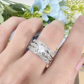 3PCS Moissanite Rings Engagement Rings Set 925 Sterling Silver Brilliant Cubic Zirconia Wedding Sets Wedding Band Ring Promise Rings for Her 18K White Gold Plated Jeelry Gifts Size 6-10 (7)