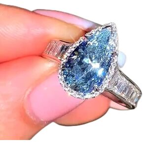 Navy Blue Teardrop Pear Shape Cocktail Ring Engagement Ring for Women Promise Rings for her Heart/Pear Simulated Diamond Promise Ring Heart Ring for Women Cubic Zirconia Wedding Promise Ring （8）