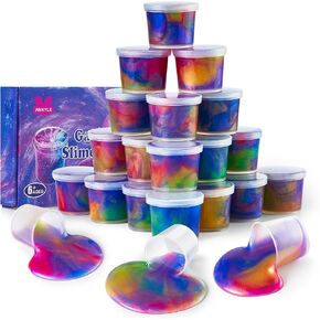 24 Pack Galaxy Slime Party Favors for Kids Slime Cup Bulk Stretchy & Non-Sticky DIY Stress Relief Putty Toy Birthday Halloween Christmas Stocking Stuffers, Classroom Reward for Girls Boys
