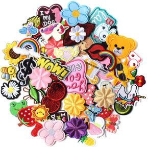AXEN 60PCS Embroidered Iron On Patches DIY Accessories, Random Assorted Decorative Patches, Cute Sewing Applique for Jackets, Hats, Backpacks, Jeans, 60 Pieces Package