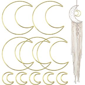 Enenes Dream Catcher Rings, 2 Sizes Metal Hoops, 10 PCS Moon Shaped Silver Macrame Hoops for DIY Crafts Wedding Wall Hanging Decor (Silver Moon)