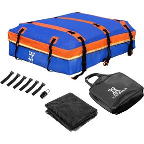X AUTOHAUX 1000D PVC Waterproof Car Roof Bag Rooftop Cargo Carrier Bag Luggage Carriers for Cars with or without Rack Anti-Slip Mat 6 Door Hooks Set Blue - 20 Cubic Feet