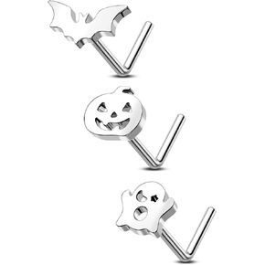 COCHARM 3PCS Bat Nose Stud 20g Halloween Spider Nose Ring Stud Silver Gold Nose Piercing Stud L Bend Nostril Black Nose Stud Ring for Women Men Surgical Steel Stud Nose Jewerly