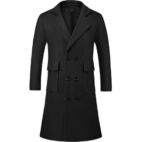 Lars Amadeus Winter Coats for Men's Notched Collar Double Breasted Long Trench Coat