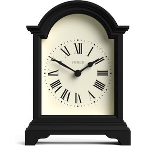 JONES CLOCKS® 'Bistro' Mantel Clock - Classic Arch top Design in White, Contemporary Classic Style for Desk, Table, Shelf, or Bedside