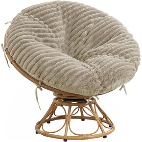 HOMBYS Fluffy Shaggy Cover for Papasan Chair Cushion, Plush Faux Fur Slipcover ONLY, (Without Cushion) Removable Soft Papasan Cushion Covers with 8 Ties, (White, 50"x50")