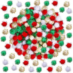 Cooraby 200 Pieces Glitter Christmas Pom Poms Assorted Colors Sparkle Pom Poms Balls for Arts Crafts Supplies (15 mm)