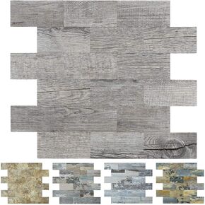 Art3d Peel and Stick Distressed Rustic Wood Panel 5-Pack of 13.5x11.4inches, for Kitchen Backsplash, Bathroom Decoration, Fireplace and Stair Riser Decal, Made of PVC Composite Laminate