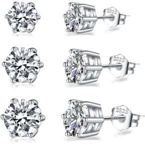 SLUYNZ Solid 925 Sterling Silver Cubic Zirconia Stud Earrings for Women Teens Round CZ Stud Earrings 3 Pairs Stud Earrings Set Simulated Diamond Studs in Saudi Arabia