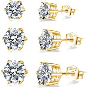 SLUYNZ Solid 925 Sterling Silver Cubic Zirconia Stud Earrings for Women Teens Round CZ Stud Earrings 3 Pairs Stud Earrings Set Simulated Diamond Studs
