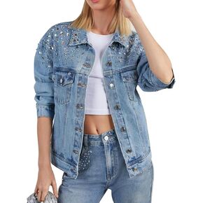 Kedera Jean Jacket Women Trendy 2024 Embellished Button Down Vintage Western Trucker Jacket Fall Coat Outfits