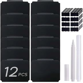 64 Pack Clip On Basket Labels Tag for Storage Bins with Chalk Markers for Storage Basket Holder (Black)