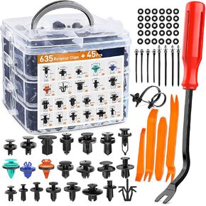 GOOACC 680Pcs Car Push Retainer Clips & Auto Fasteners Assortment -22 Most Popular Sizes Nylon Bumper Fender Rivets with 10 Cable Ties for Toyota GM Ford Honda Chevy