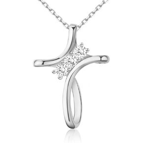 18k Gold Plated Cross Necklace for Women, 925 Sterling Silver Diamond Necklace for Women, Cross Pendant with 3 Stone 5A Cubic Zirconia, Anniversary Birthday Christmas Jewelry Gifts for Women Her
