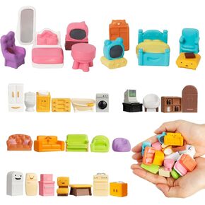 32 Pcs Dollhouse Furniture1:48 Scale Miniature Dollhouse Accessories and Furniture Mini Furniture Kitchen Bathroom Living Room Set