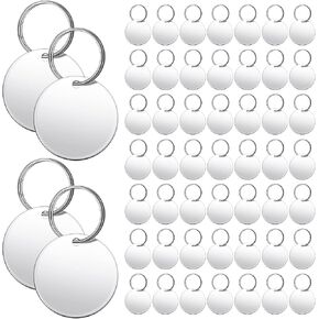 50 Pcs Blank Dog Tags 1.18 Inch Stainless Steel Tags Blank Key Round Engraved Blank Key Ring Blank Tags with One Hole Metal Stamping Tags for DIY Decorative Craft Dog Tags