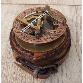 Brass Sundial Compass - Pocket Sundial -Brass Antiques West London TH08895 Rustic Vintage Home Decor Gifts