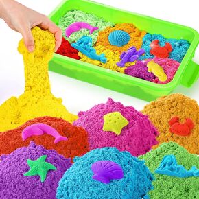 Play Sand with Sensory Bin Toy for Kids, 8 lb of 7 Colored Bulk Magic Sand with Sandbox for Toddlers, Sensory Sand Kit for Boys and Girls Age 3-8 (Blue)