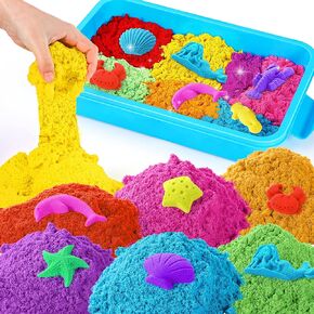 Play Sand with Sensory Bin Toy for Kids, 8 lb of 7 Colored Bulk Magic Sand with Sandbox for Toddlers, Sensory Sand Kit for Boys and Girls Age 3-8 (Blue)