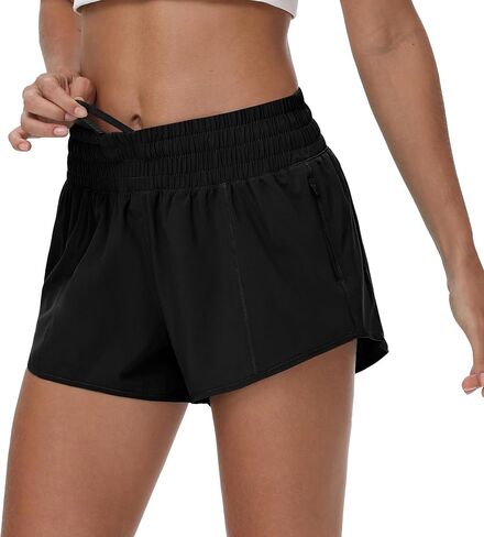 Aurefin High Waisted Athletic Shorts for Women, Quick Dry Running Shorts with Zip Pocket and Liner Womens Gym Workout Shorts in Saudi Arabia