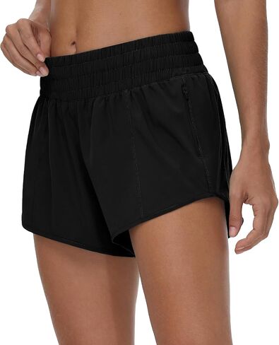 Aurefin High Waisted Athletic Shorts for Women, Quick Dry Running Shorts with Zip Pocket and Liner Womens Gym Workout Shorts in Saudi Arabia