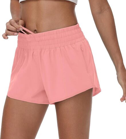 Aurefin High Waisted Athletic Shorts for Women, Quick Dry Running Shorts with Zip Pocket and Liner Womens Gym Workout Shorts in Saudi Arabia