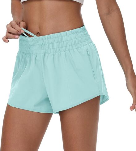 Aurefin High Waisted Athletic Shorts for Women, Quick Dry Running Shorts with Zip Pocket and Liner Womens Gym Workout Shorts in Kuwait