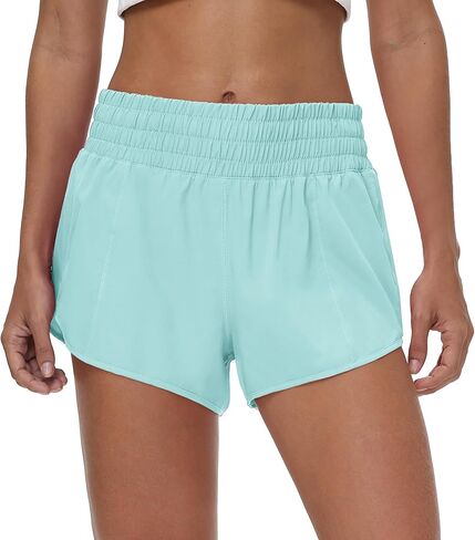 Aurefin High Waisted Athletic Shorts for Women, Quick Dry Running Shorts with Zip Pocket and Liner Womens Gym Workout Shorts in Kuwait